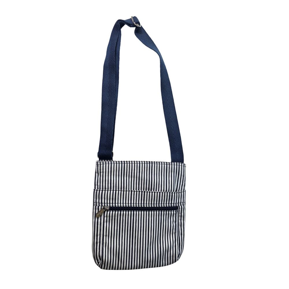 Thirty-One Navy White Pinstripes Crossbody Purse Bag Shoulder Organizing
